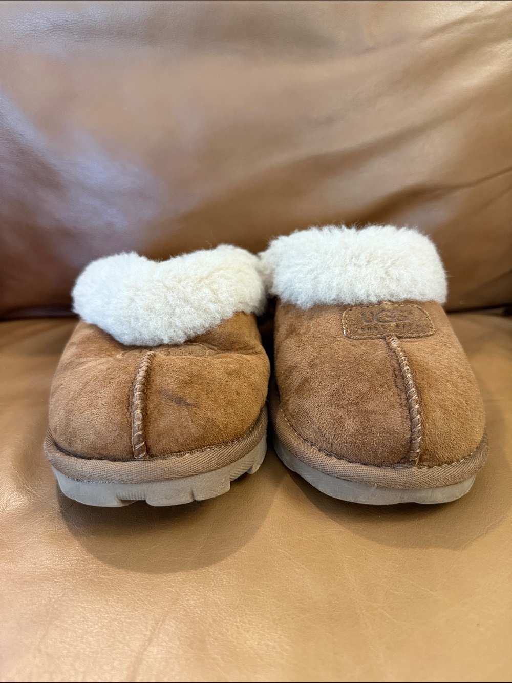 Women’s Ugg Coquette Slip On Slippers Sz 8 Chesnut Brown Tan Sheepskin EU 39 - Picture 3 of 9